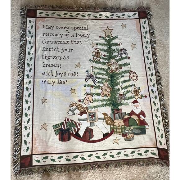 Christmas tapestry blanket, tree, holly, toys lightweight LARGE 50 x 60 - Picture 1 of 9